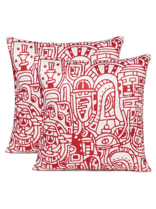 Oussum Other - Oussum Throw Pillow Cover Doodle Print Square Cotton Cushion Cover Set of 2 Red